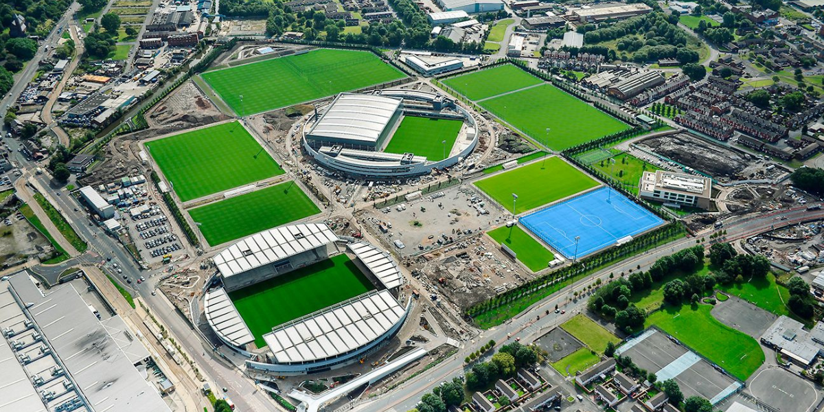 Overhead view of Manchester City's Etihad Campus